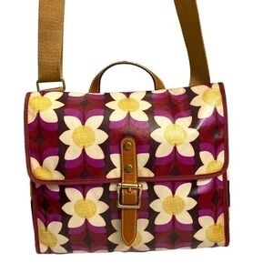 Fossil floral messenger bag red pink brown white